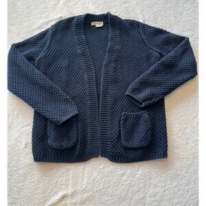 Orvis Womens Navy Blue Cotton Textured Knit Open Front Cardigan Sweater Size M